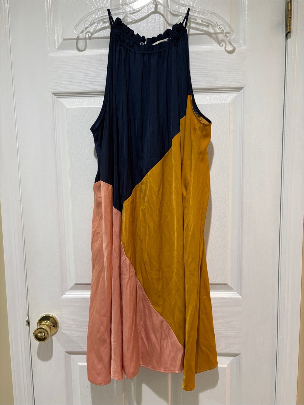 LOFT Colorblock Sleeveless Mini Dress in Navy, Mustard & Blush